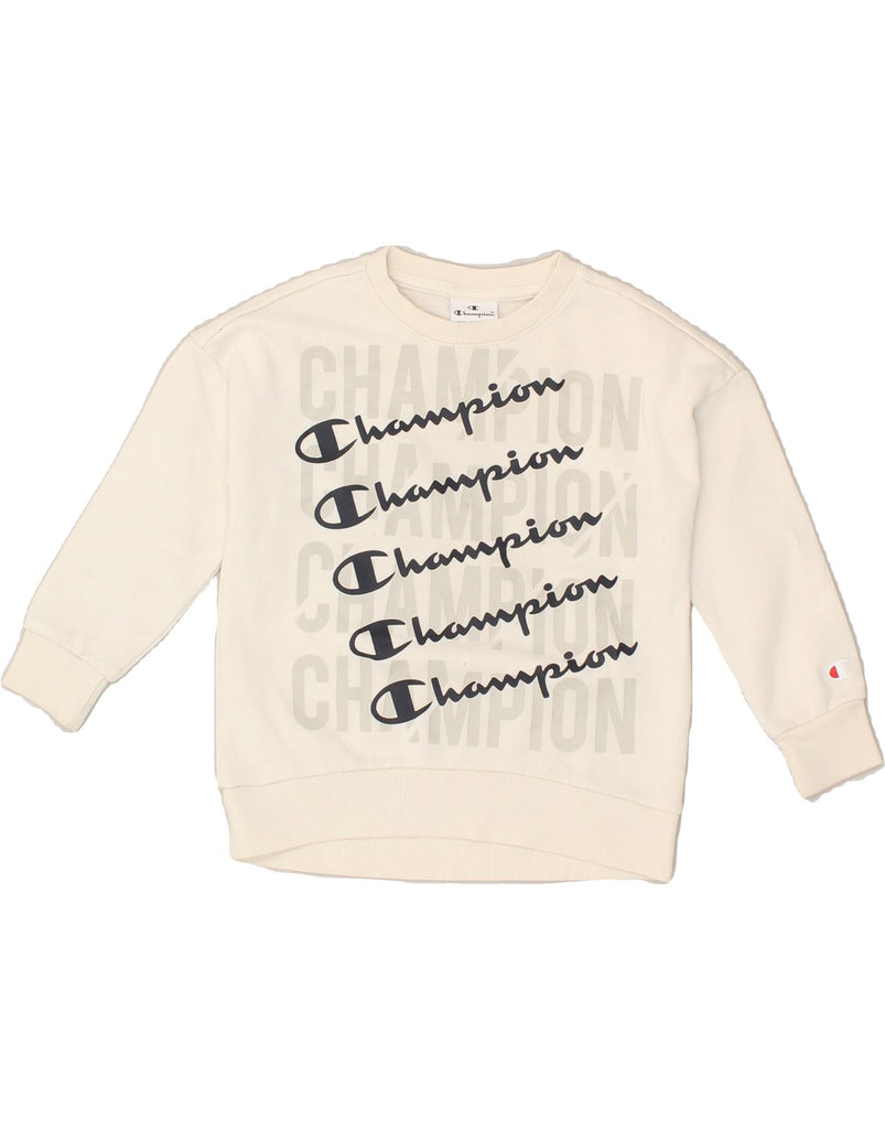 CHAMPION Girls Graphic Sweatshirt Jumper 3-4 Years 2XS Off White | Vintage Champion | Thrift | Second-Hand Champion | Used Clothing | Messina Hembry 