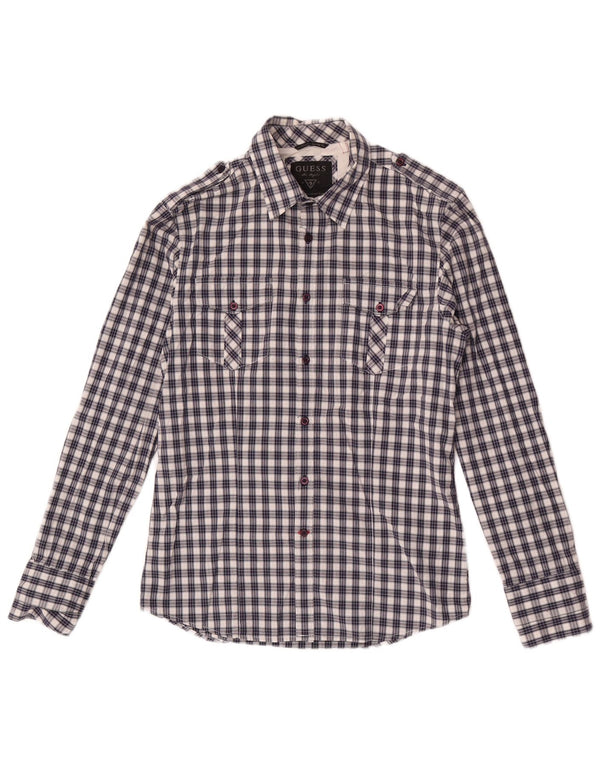 Guess Mens Shirt Small Blue Check Cotton