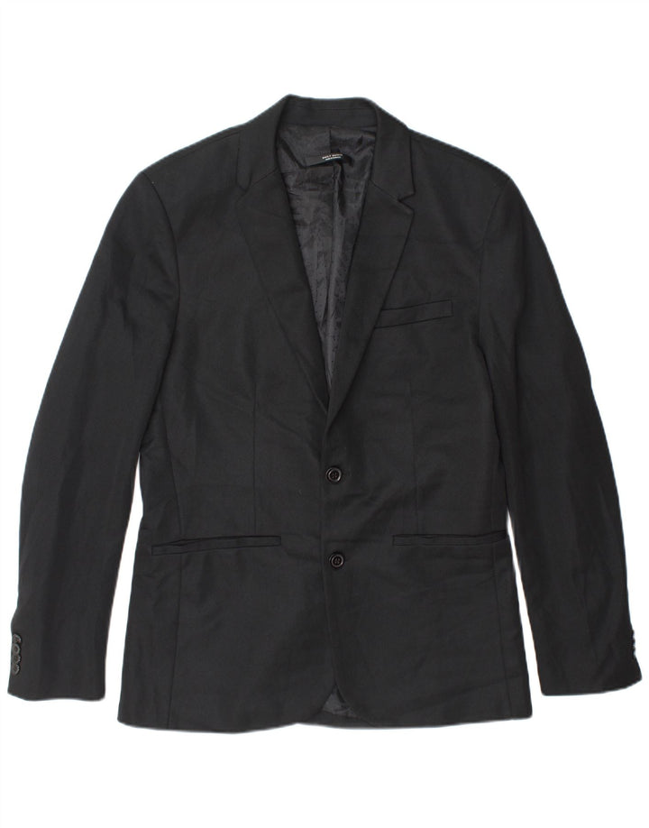 Zara Mens 2 Button Blazer Jacket UK 40 Large Black Polyester