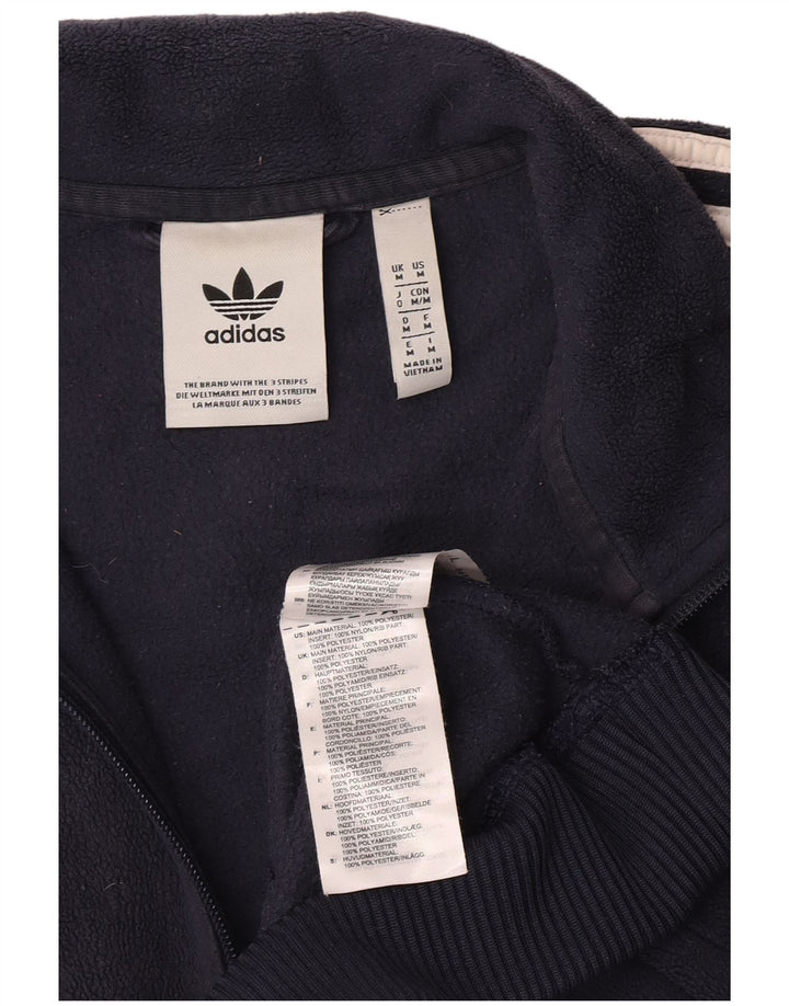 Adidas Mens Zip Neck Fleece Jumper Medium Navy Blue Colourblock Polyester