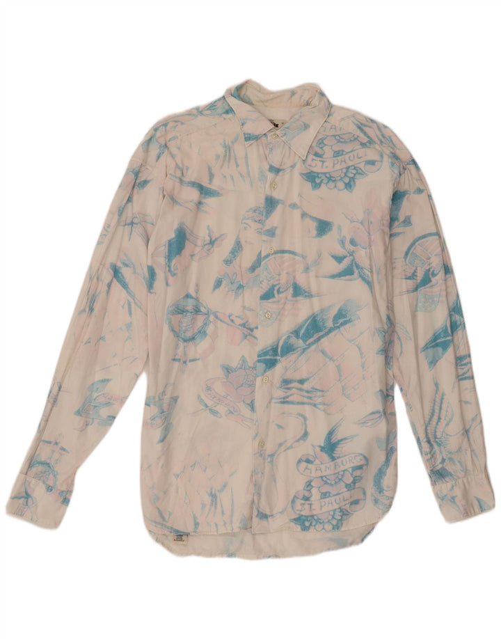 Replay Mens Abstract Pattern Shirt Large Off White Cotton