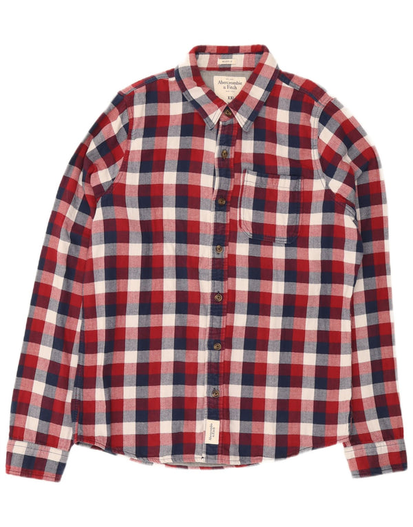 ABERCROMBIE & FITCH Mens Muscle Flannel Shirt 2XL Red Check Cotton