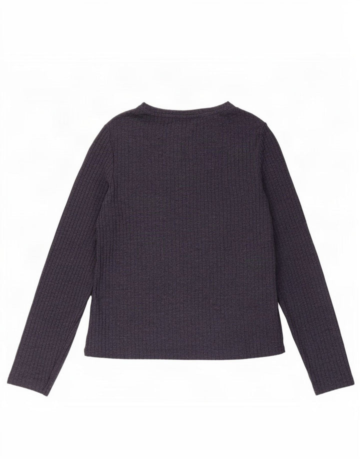 Marks & Spencer Womens Top Long Sleeve UK 14 Medium Navy Blue Polyester