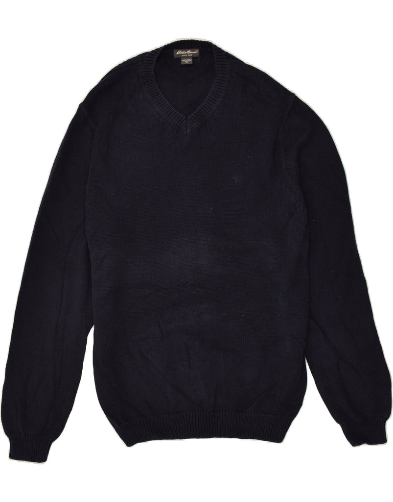 EDDIE BAUER Mens Tall V-Neck Jumper Sweater XL Navy Blue Cotton | Vintage Eddie Bauer | Thrift | Second-Hand Eddie Bauer | Used Clothing | Messina Hembry 
