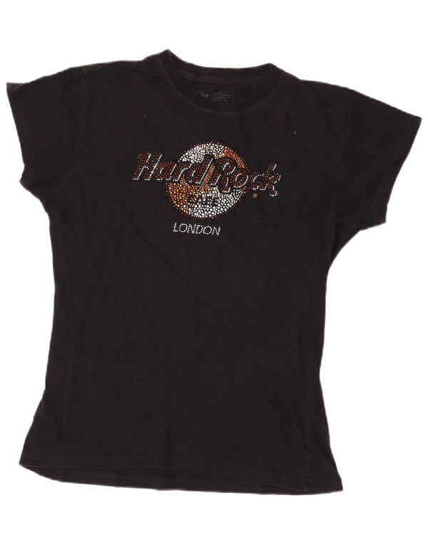 Hard Rock Cafe Womens London Graphic T-Shirt Top UK 12 Medium Black Cotton