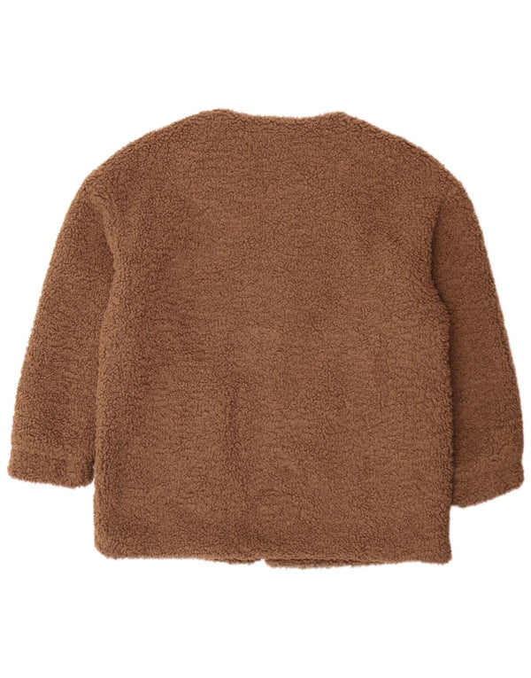 Zara Womens Teddy Bear Oversized Fleece Jacket UK 6 XS Brown Polyester