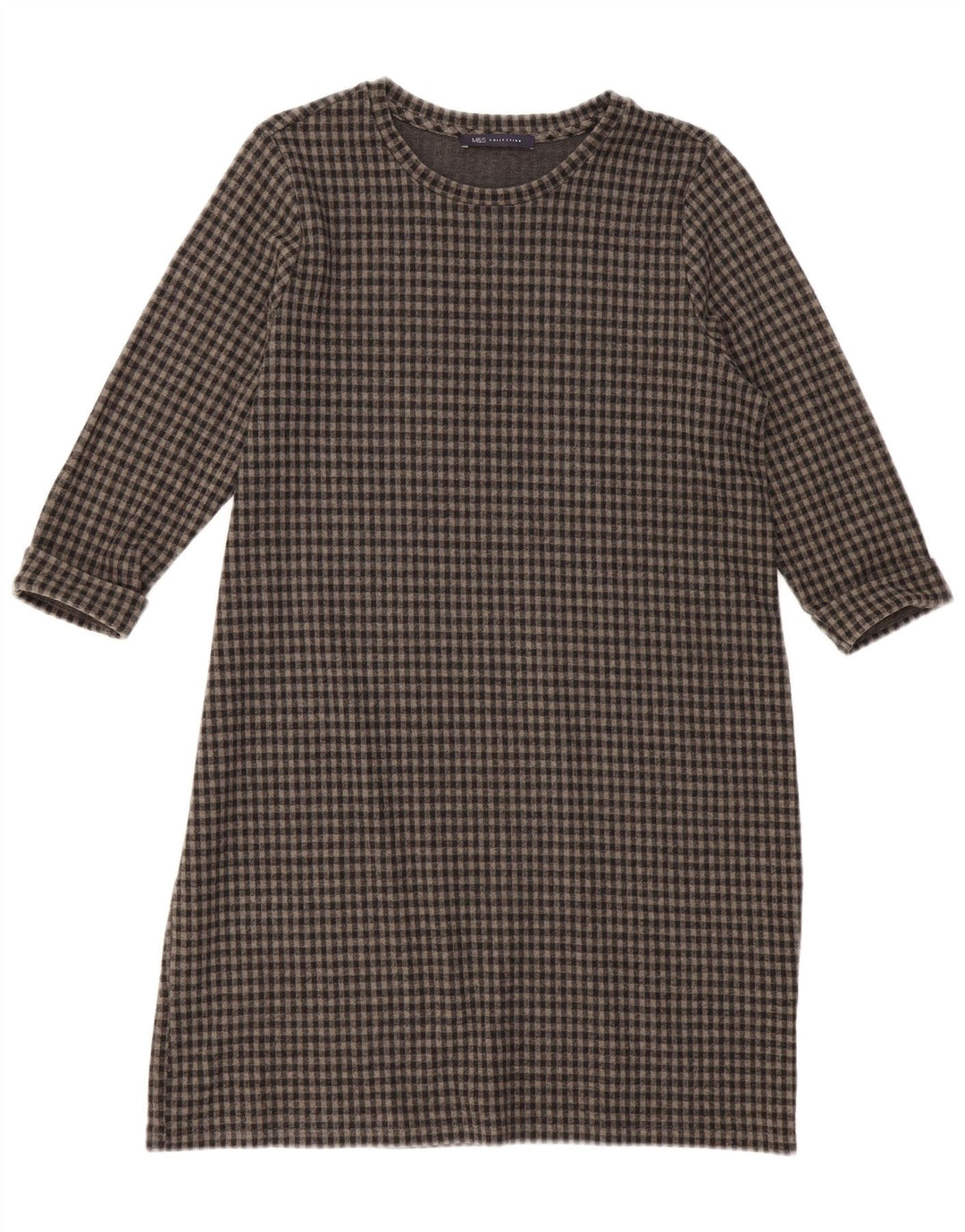 Marks & Spencer Womens 3/4 Sleeve Shift Dress UK 16 Large Grey Gingham