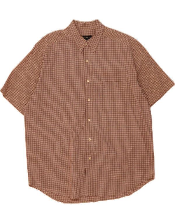 EDDIE BAUER Mens Short Sleeve Shirt Large Brown Check Cotton