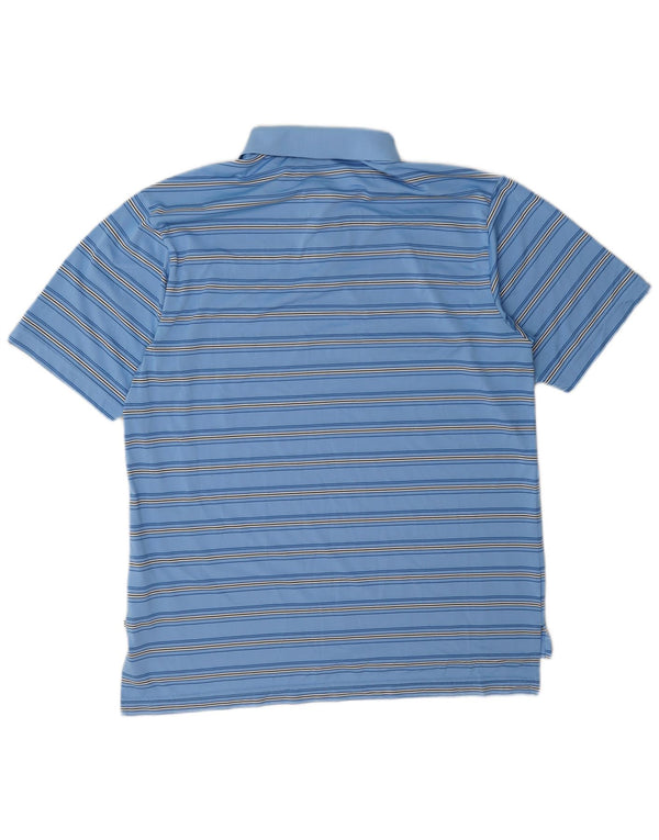 Adidas Mens Polo Shirt Large Blue Striped Polyester