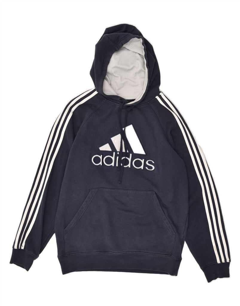 ADIDAS Mens Graphic Hoodie Jumper Small Navy Blue Cotton | Vintage Adidas | Thrift | Second-Hand Adidas | Used Clothing | Messina Hembry 