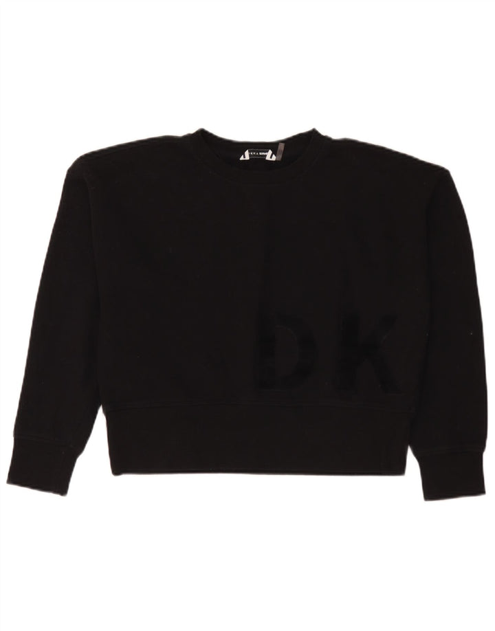 Dkny Womens Oversized Crop Graphic Sweatshirt Jumper UK 10 Small Black