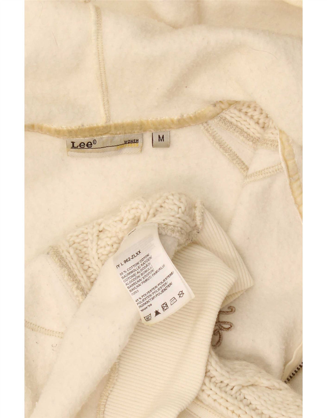 Lee Womens Zip Hoodie Sweater UK 14 Medium Off White Cotton