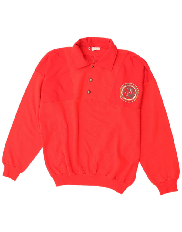 Vintage Mens Polo Neck Sweatshirt Jumper XL Red Cotton