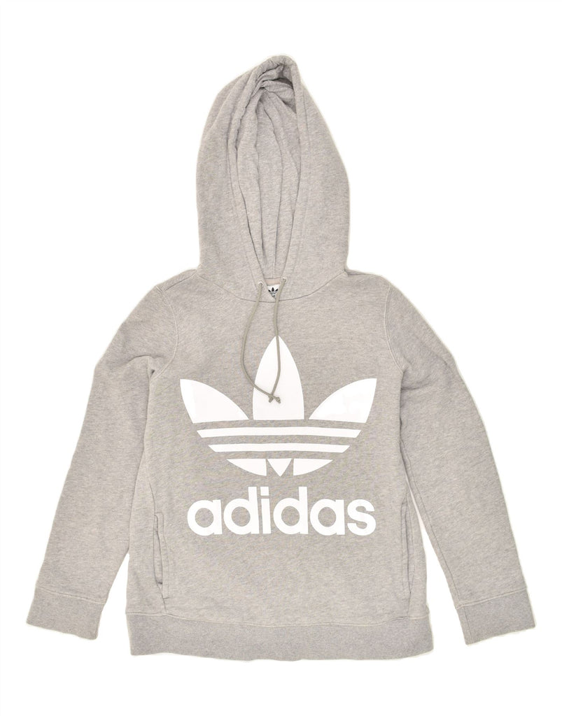 ADIDAS Womens Graphic Hoodie Jumper UK 12 Medium Grey Cotton | Vintage Adidas | Thrift | Second-Hand Adidas | Used Clothing | Messina Hembry 