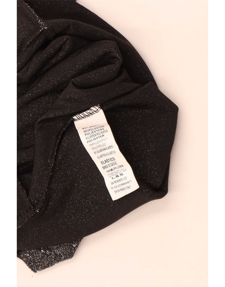 Vintage Womens Sleeveless Bodysuit UK 8 Small Black Flecked Polyester