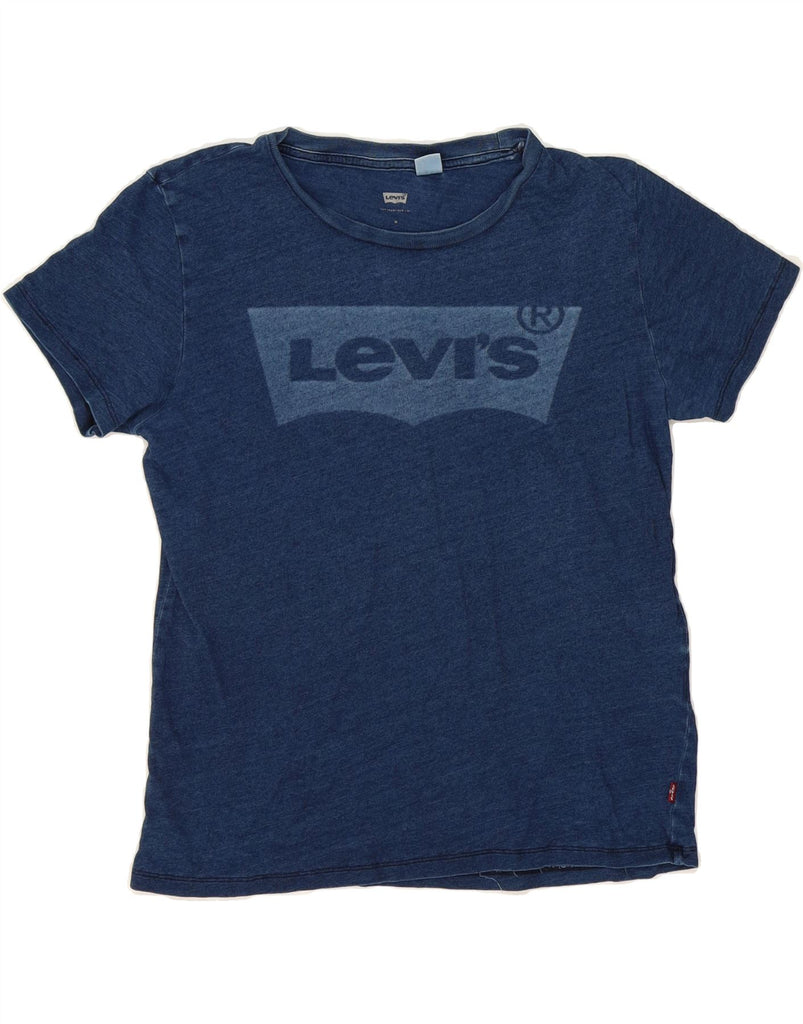 LEVI'S Womens Graphic T-Shirt Top UK 14 Medium Navy Blue Cotton Vintage Levi's and Second-Hand Levi's from Messina Hembry 