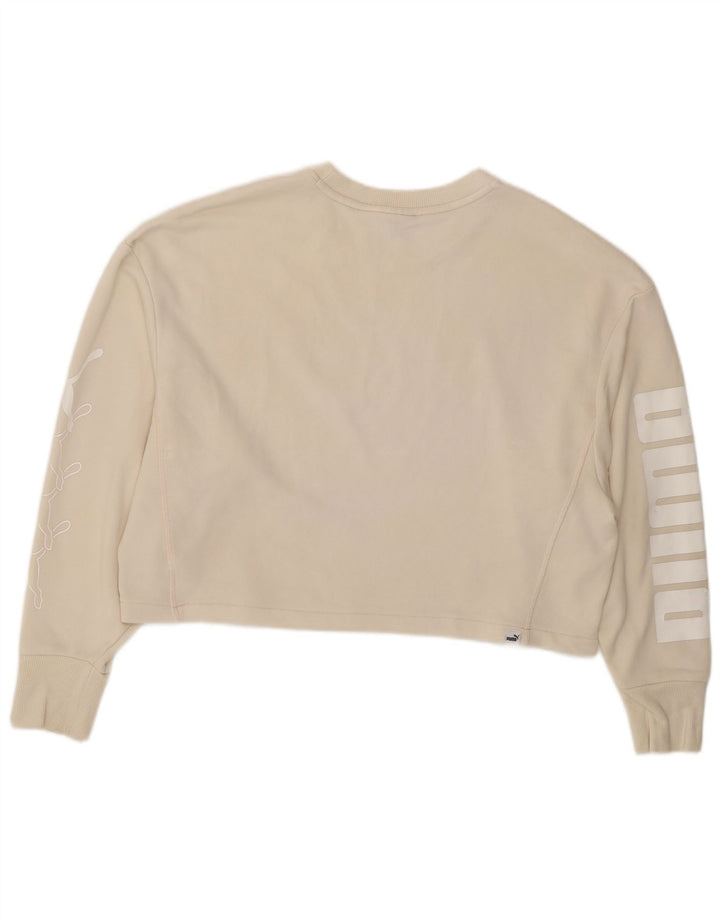 Puma Womens Oversized Crop Graphic Sweatshirt Jumper UK 16 Large Beige