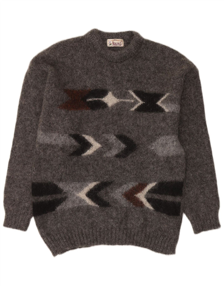 Nagpal Mens Crew Neck Jumper Sweater Medium Grey Geometric