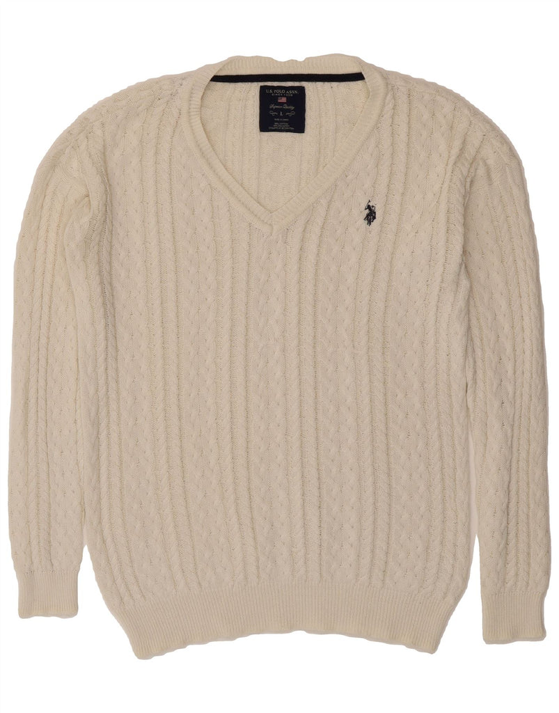 U.S. POLO ASSN. Mens V-Neck Jumper Sweater Large White Cotton Vintage U.S. Polo Assn. and Second-Hand U.S. Polo Assn. from Messina Hembry 