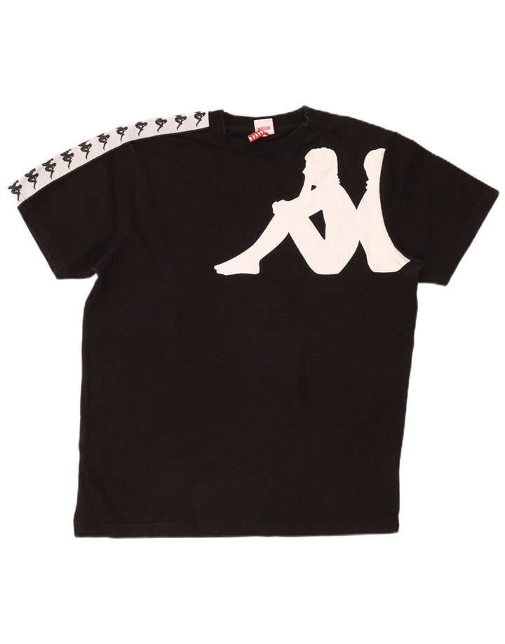KAPPA Mens Graphic T-Shirt Top Medium Black Colourblock Cotton
