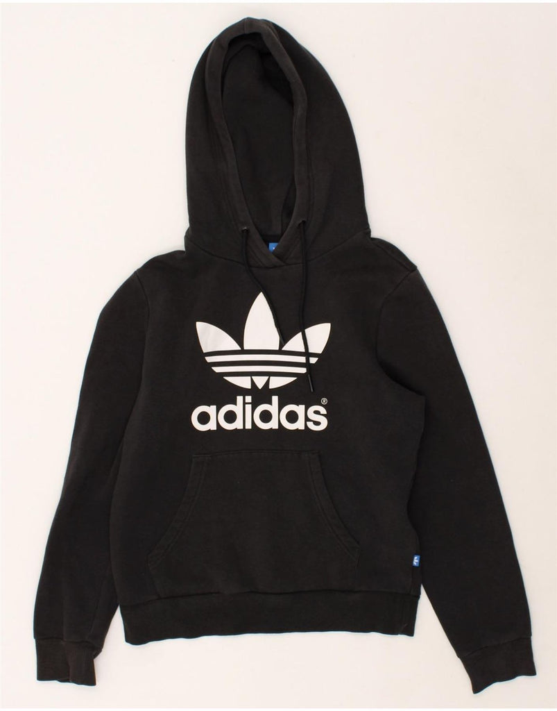 ADIDAS Womens Graphic Hoodie Jumper UK 10 Small Black Cotton | Vintage Adidas | Thrift | Second-Hand Adidas | Used Clothing | Messina Hembry 