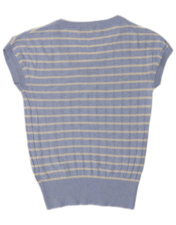 Marks & Spencer Womens V-Neck Jumper Sweater UK 6 XS Blue Striped