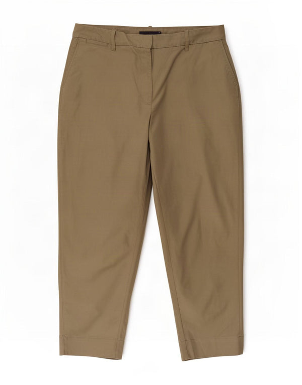Marks & Spencer Womens Crop Chino Trousers UK 14 Large W34 L26 Khaki Cotton