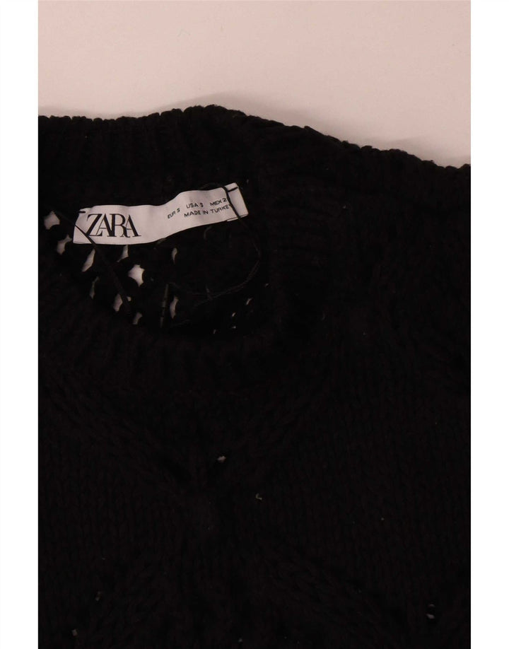 Zara Womens Crop Sleeveless Knit Blouse Top UK 10 Small Black Polyester