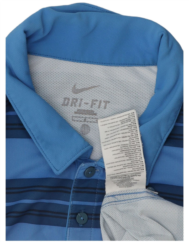 Nike Mens Dri Fit Polo Shirt Large Blue Striped Polyester