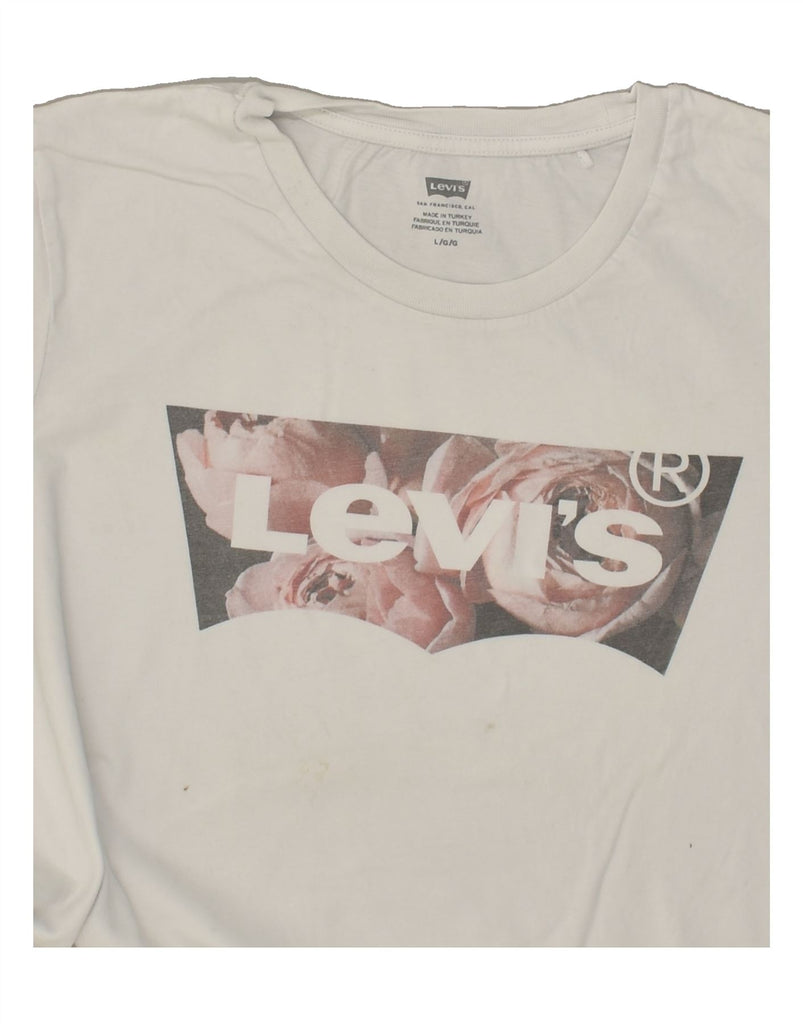 LEVI'S Womens Graphic T-Shirt Top UK 14 Large White Cotton | Vintage Levi's | Thrift | Second-Hand Levi's | Used Clothing | Messina Hembry 