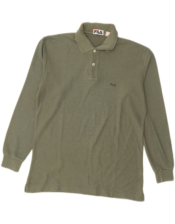 Fila Mens Long Sleeve Polo Shirt IT 48 Medium Green Cotton