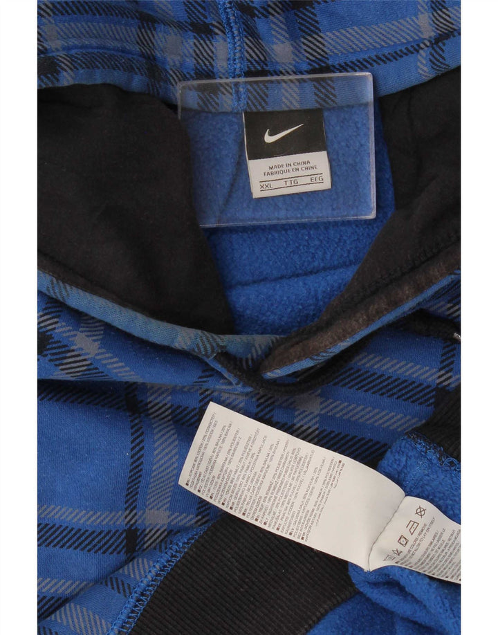 Nike Mens Hoodie Jumper 2XL Blue Check Cotton