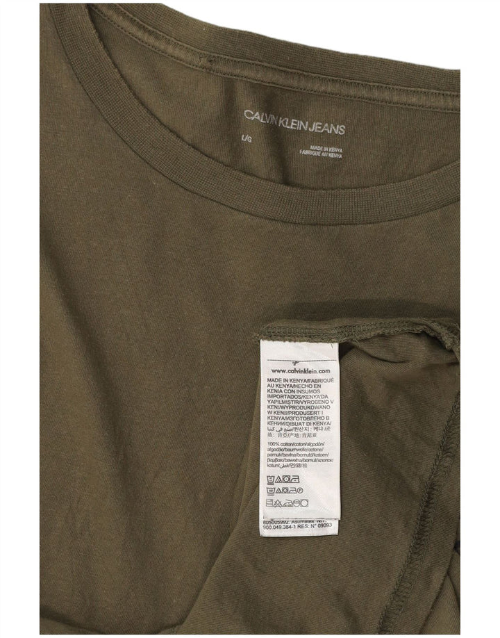 CALVIN KLEIN JEANS Mens Graphic T-Shirt Top Large Khaki Cotton