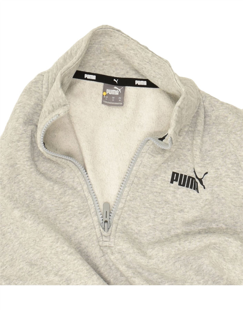 PUMA Womens Zip Neck Sweatshirt Jumper UK 14 Medium Grey Cotton | Vintage Puma | Thrift | Second-Hand Puma | Used Clothing | Messina Hembry 