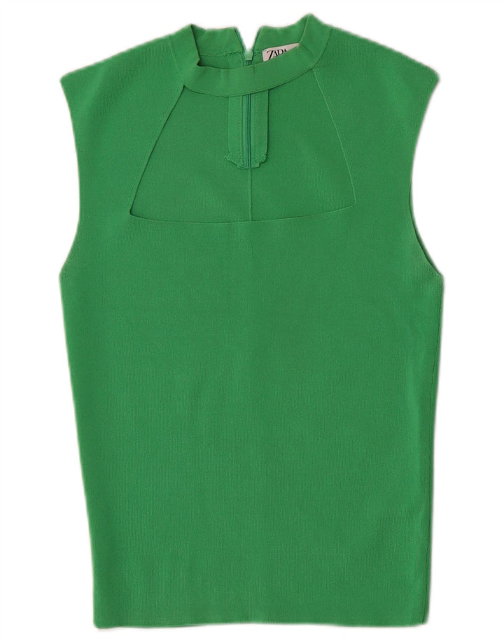 Zara Womens Sleeveless Blouse Top UK 14 Large Green Viscose