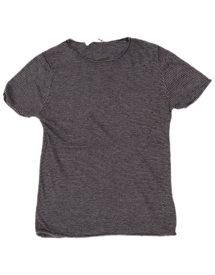 Zara Womens T-Shirt Top UK 12 Medium Navy Blue Striped Modal