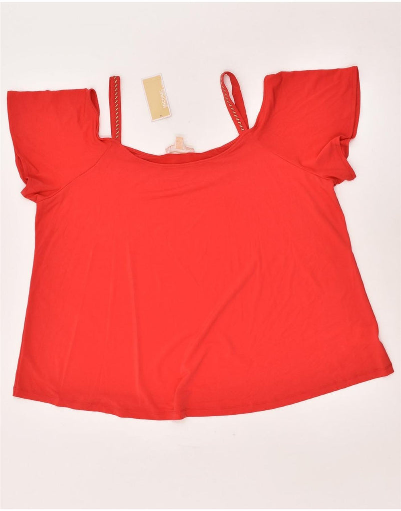 MICHAEL KORS Womens Crop Top UK 20 2XL Red Polyester | Vintage Michael Kors | Thrift | Second-Hand Michael Kors | Used Clothing | Messina Hembry 