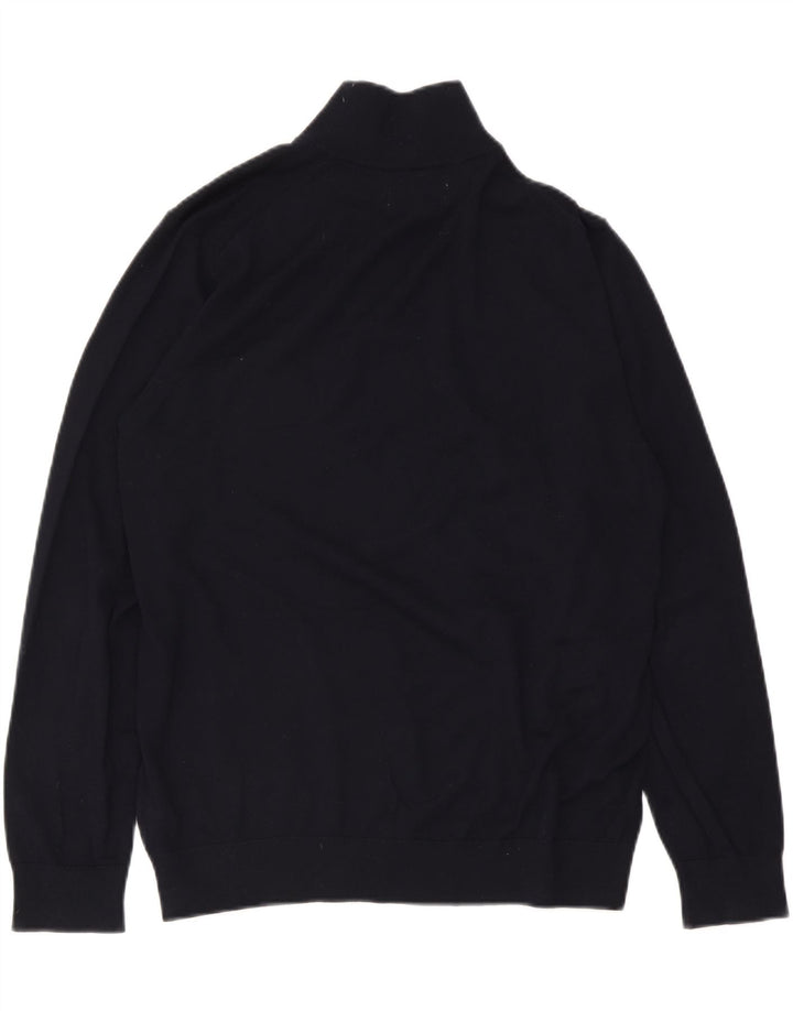 Marks & Spencer Mens Zip Neck Jumper Sweater Large Navy Blue Wool