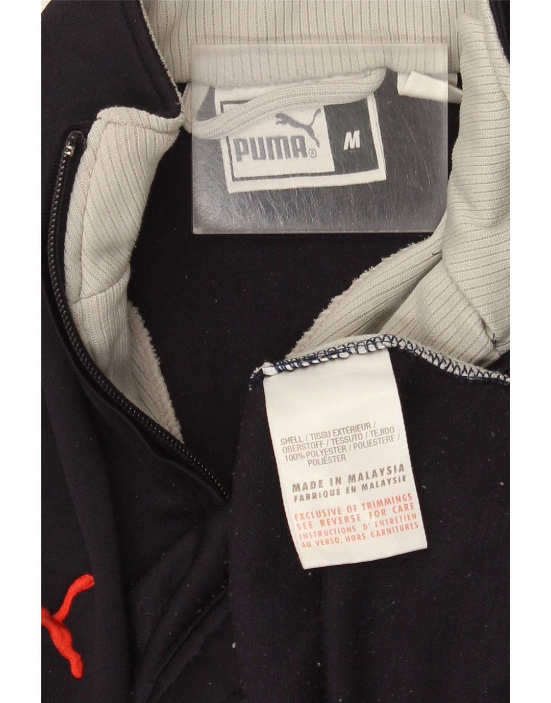 Puma Mens Zip Neck Sweatshirt Jumper Medium Navy Blue Colourblock Polyester