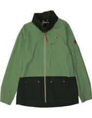 BENCH Mens Hooded Rain Jacket UK 44 2XL Green Colourblock Cotton