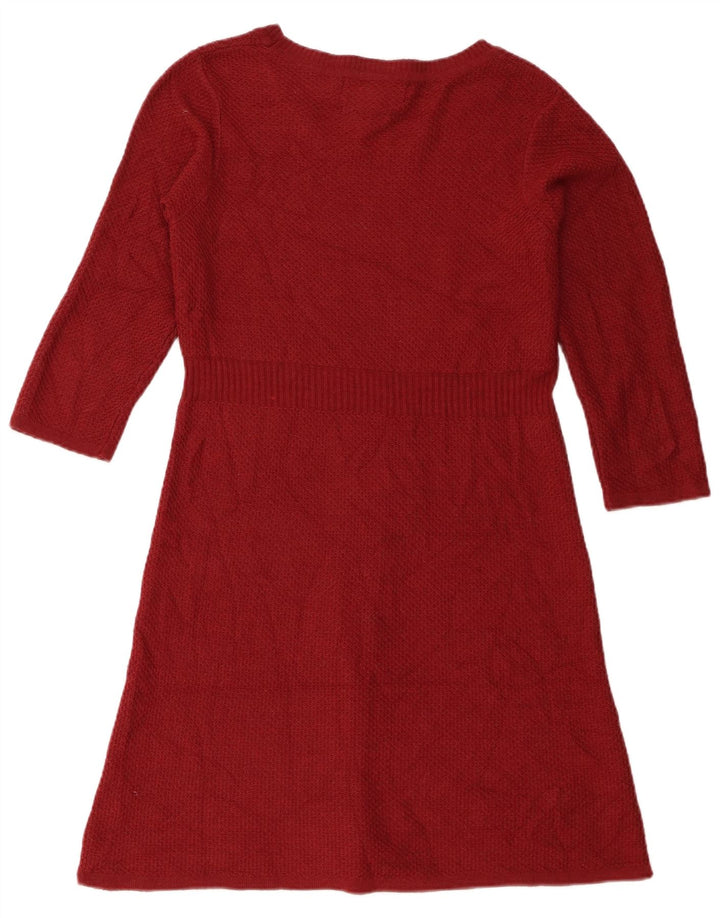 Fat Face Womens 3/4 Sleeve Jumper Dress UK 12 Medium  Red Acrylic