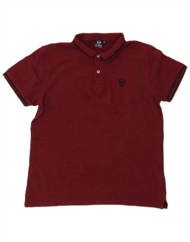 Sergio Tacchini Mens Polo Shirt Medium Burgundy Striped Cotton
