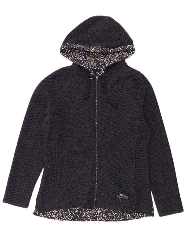 Weird Fish Womens Zip Hoodie Sweater UK 12 Medium Navy Blue Cotton