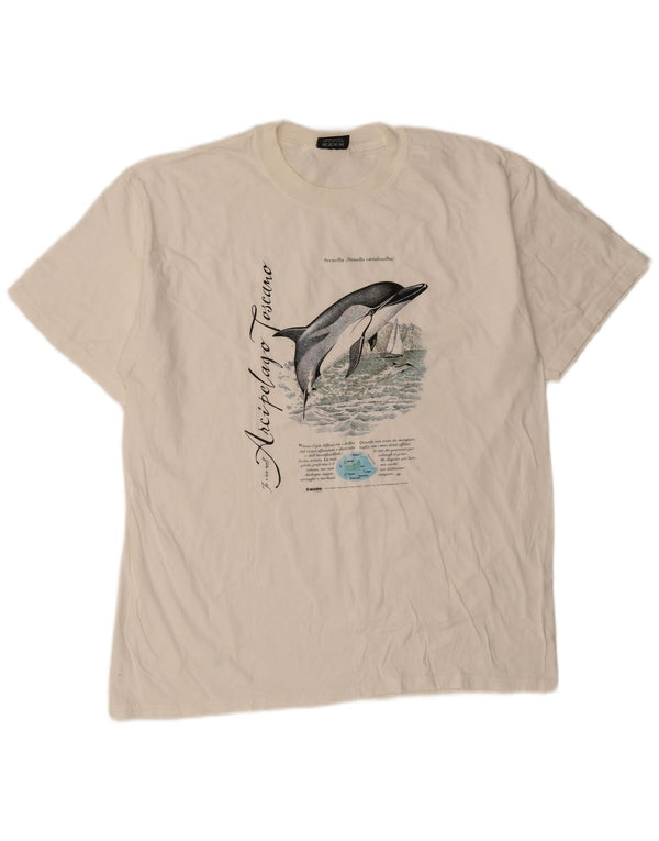 Vintage Mens Graphic T-Shirt Top XL White Cotton