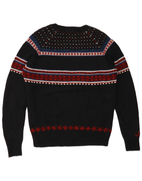 Superdry Mens Graphic Boat Neck Jumper Sweater Medium Black Fair Isle