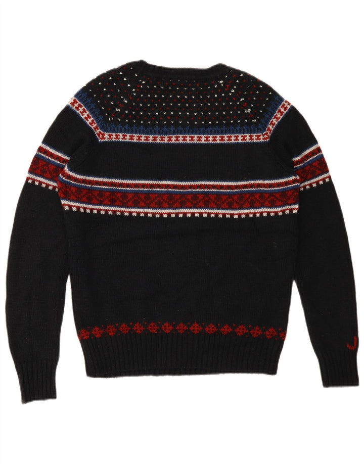 Superdry Mens Graphic Boat Neck Jumper Sweater Medium Black Fair Isle