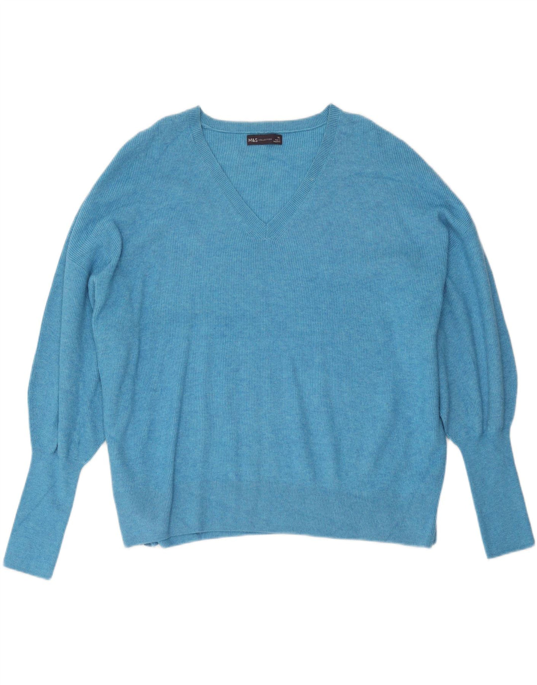 Marks & Spencer Womens Oversized V-Neck Jumper Sweater UK 18 XL Blue