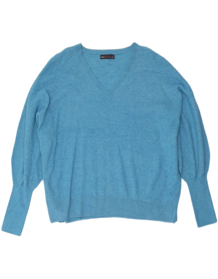Marks & Spencer Womens Oversized V-Neck Jumper Sweater UK 18 XL Blue