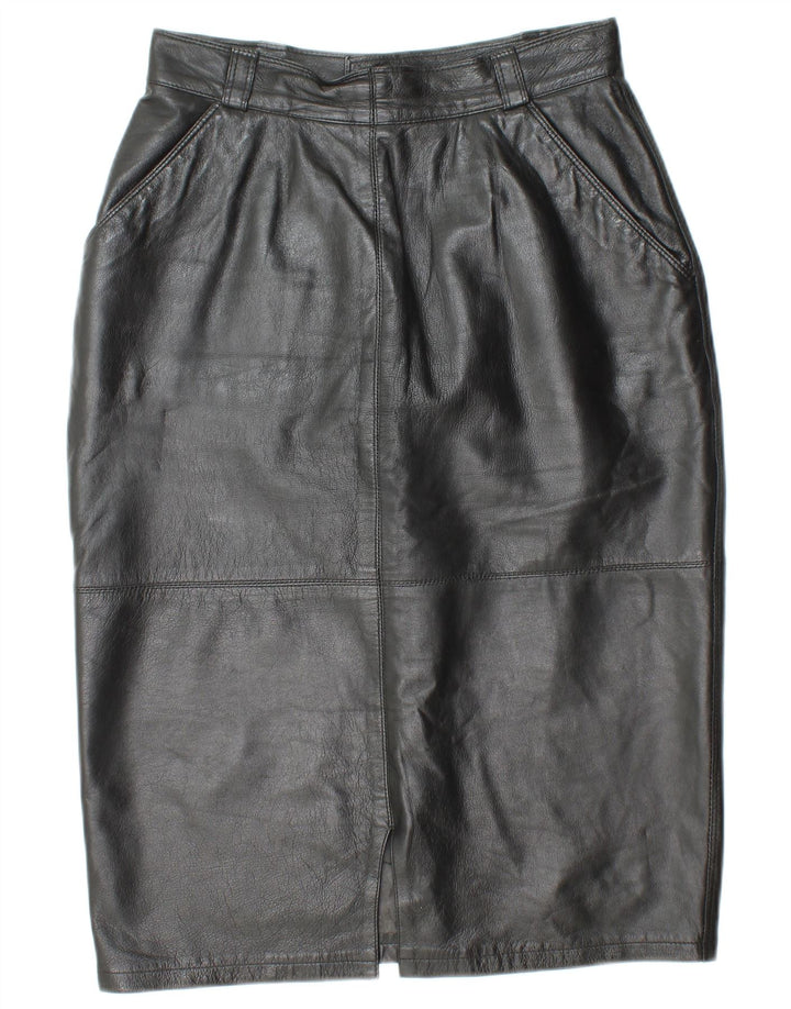 VINTAGE Womens High Waist Leather Skirt IT 44 Medium W26 Black Leather