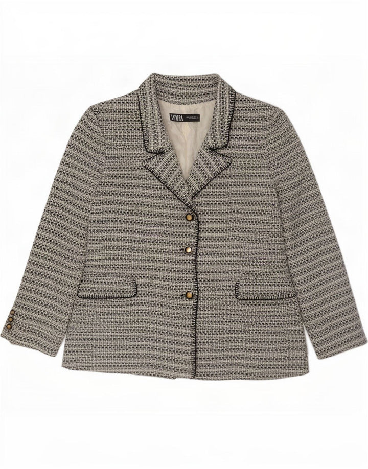 Zara Womens 3 Button Blazer Jacket UK 18 XL Grey Pinstripe Polyester
